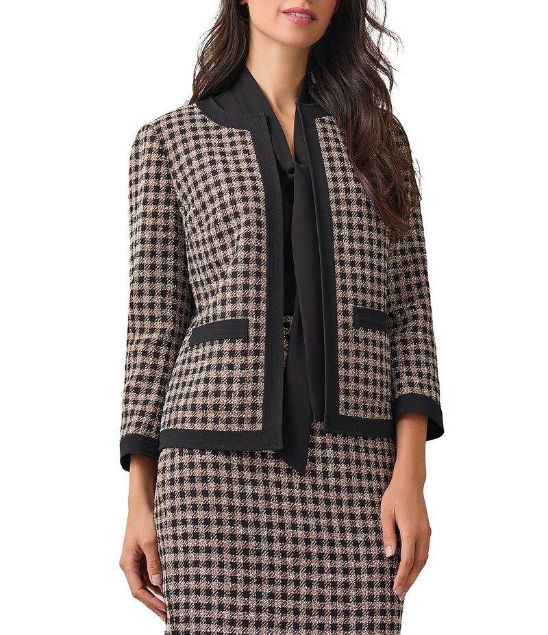 カスパール レディース アウター コート ジャケット Kasper Combo Framed Collarless Long Sleeve Patch Pocket Jacket Chocolate Multi チョコレート