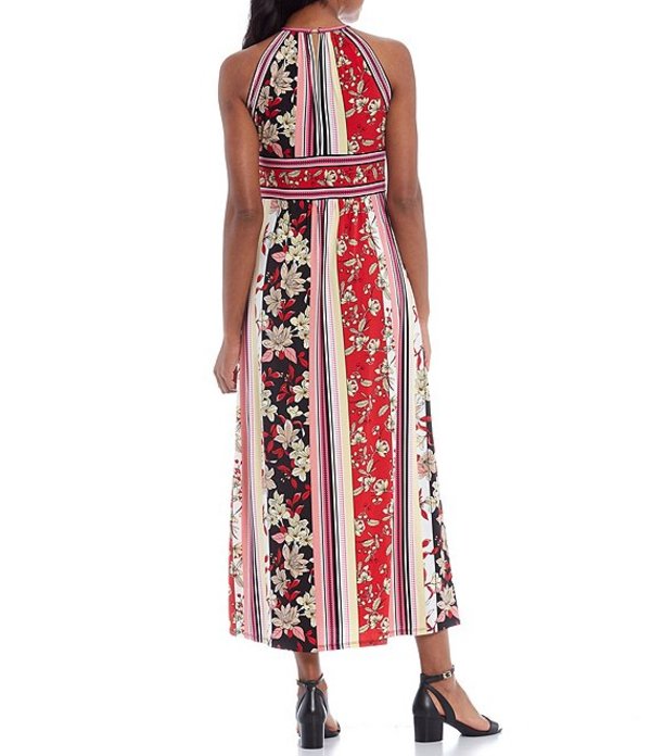 特売 ロンドンタイムス レディース ワンピース トップス Floral Printed Matte Jersey Halter Keyhole Neck Sleeveless Maxi Dress Red Multi 人気no 1 本体 Www E Viar Com