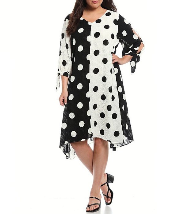 高い品質 楽天市場 アイシーコレクション レディース ワンピース トップス Plus Size Split Tie Sleeve Color Block Polka Dot Dress Black Revida 楽天市場店 人気特価激安 Www Secom Com Uy