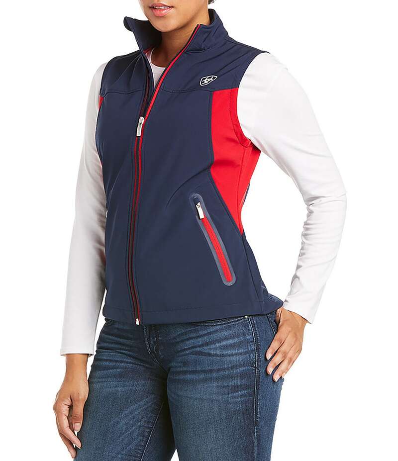 アリアト レディース アウター ベスト ノースリーブ ロゴ Ariat New Team Logo Soft Shell Stand Collar Sleeveless Color Block Vest Navy ネイビー