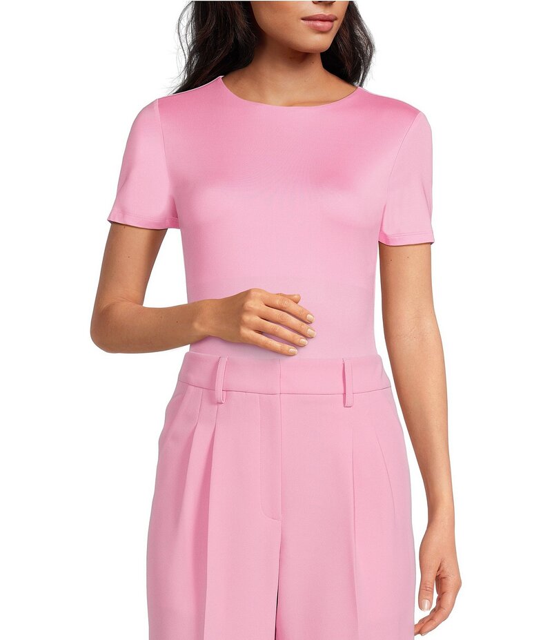 ジャンビニ レディース トップス シャツ クルーネック ボディースーツ Gianni Bini Layla Short Sleeve Crew Neck Coordinating Bodysuit Pink ピンク|ReVida 店