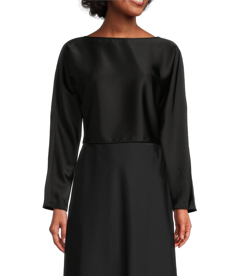 アントニオ メラーニ レディース トップス シャツ サテン ブラウス Antonio Melani Blyss Boat Neck Long Sleeve Coordinating Satin Blouse Black ブラック