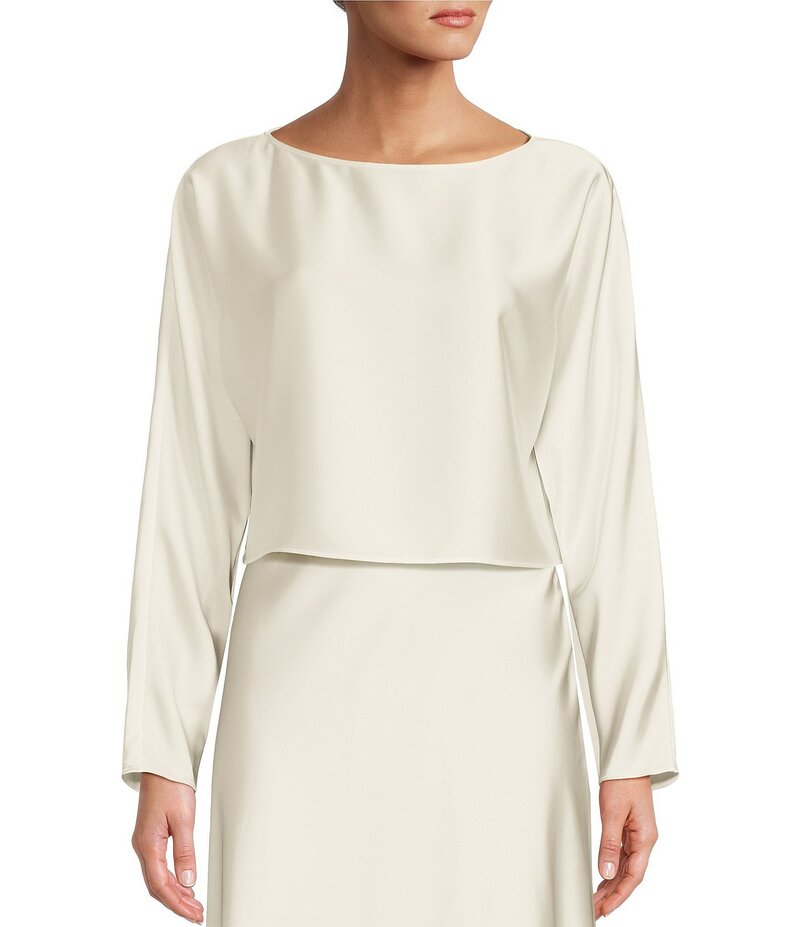 アントニオ メラーニ レディース トップス シャツ サテン ブラウス Antonio Melani Blyss Boat Neck Long Sleeve Coordinating Satin Blouse Ivory アイボリー