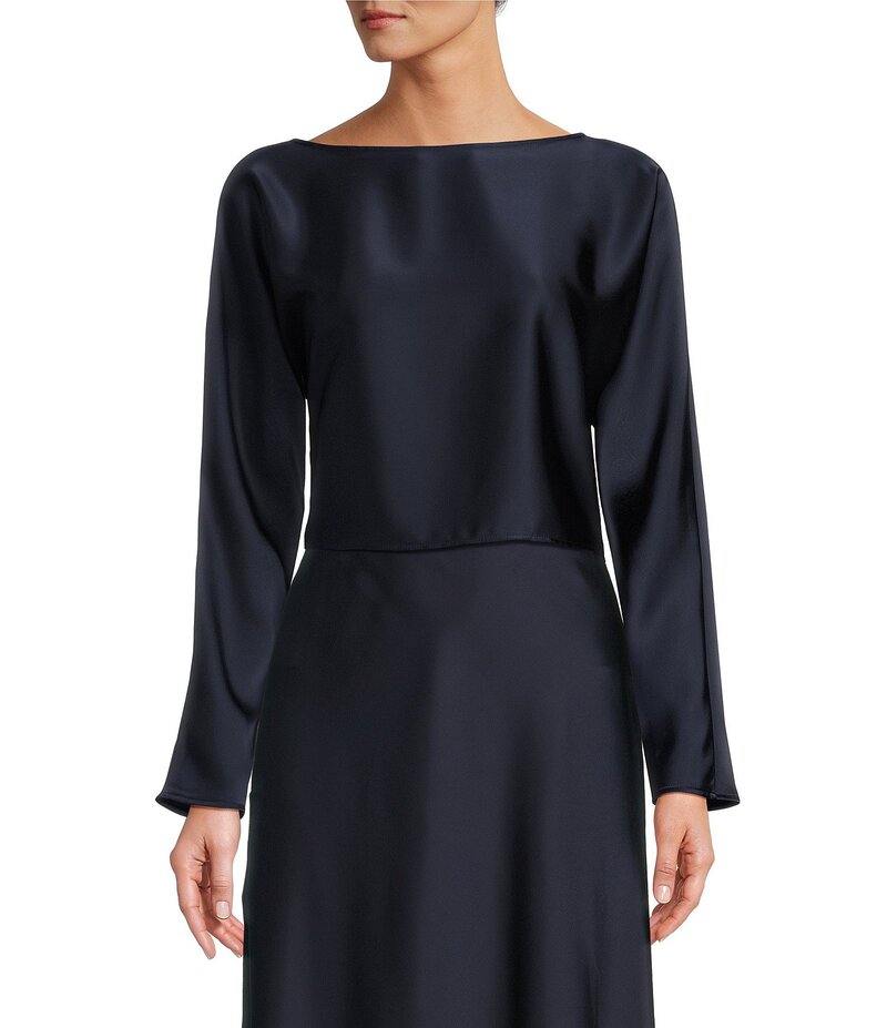 アントニオ メラーニ レディース トップス シャツ サテン ブラウス Antonio Melani Blyss Boat Neck Long Sleeve Coordinating Satin Blouse Navy ネイビー
