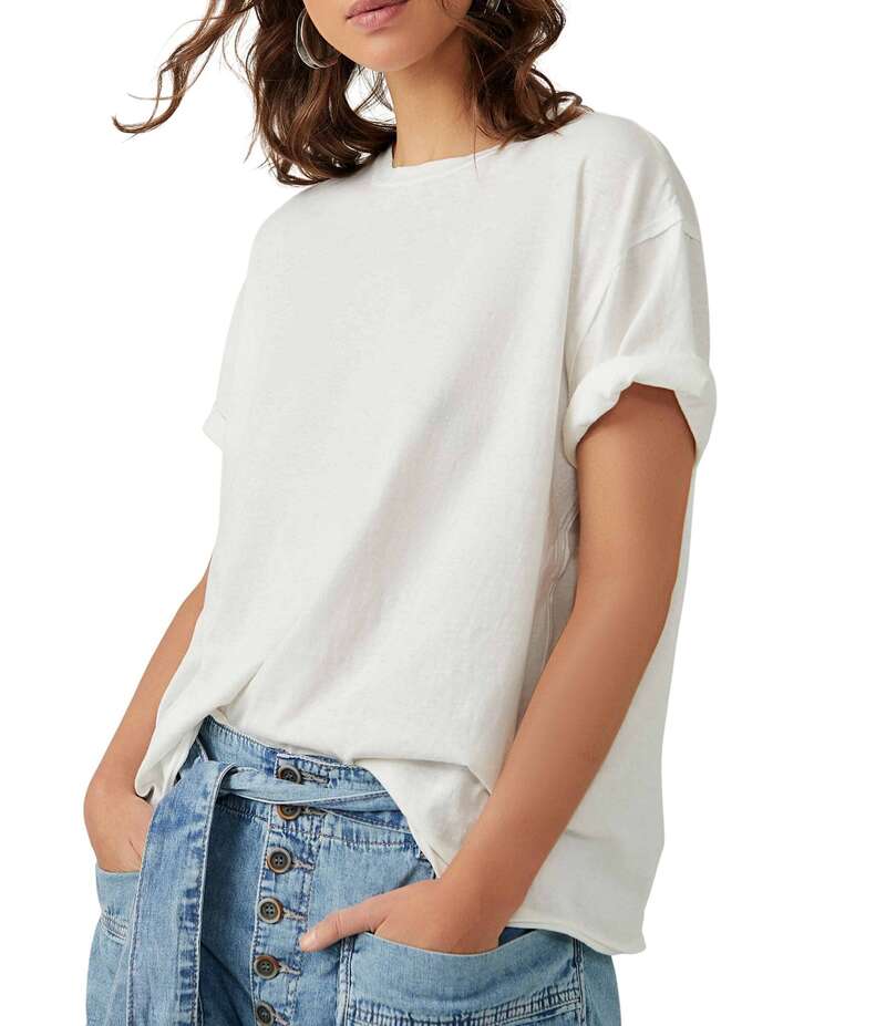 フリーピープル レディース トップス シャツ クルーネック Tシャツ Free People Nina Short Sleeve Raw Edge Crew Neck Boxy Tee Shirt Ivory アイボリー|ReVida 店