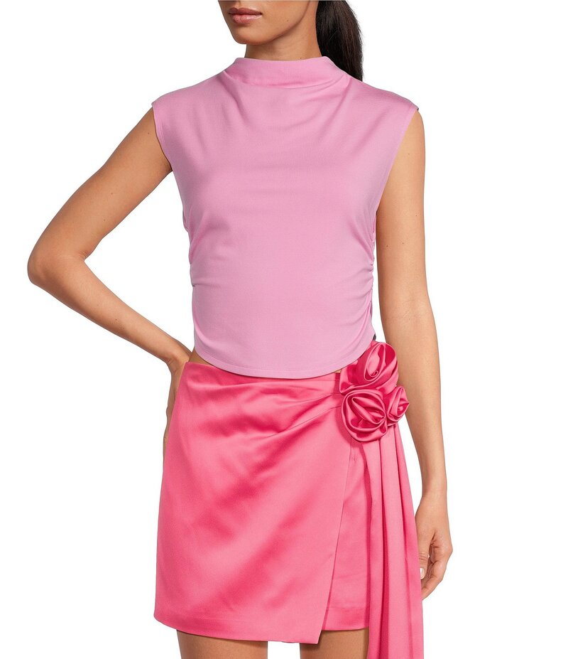 ジャンビニ レディース トップス シャツ モックネック キャップ ニット Gianni Bini Knit Mock Neck Cap Sleeve Crop Top Pop Pink ピンク