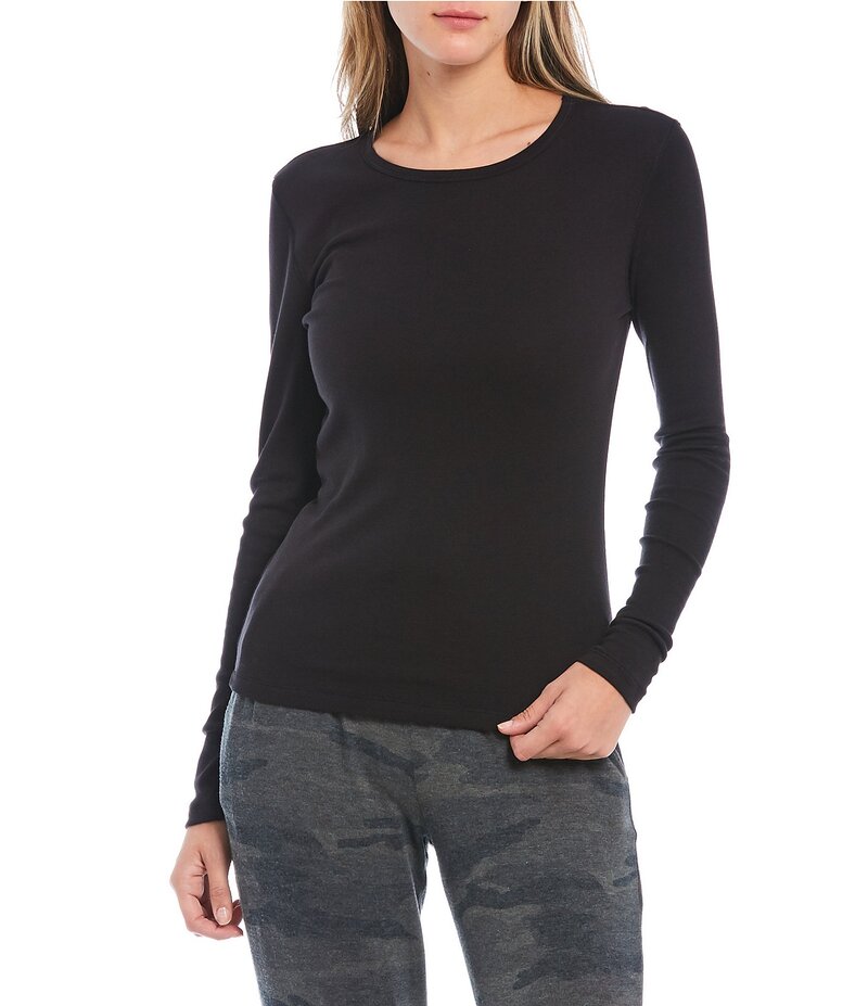 スプレンディット レディース トップス シャツ クルーネック Tシャツ ニット Splendid Knit Classic Crew Neck Long Sleeve Tee Black ブラック｜ReVida 店