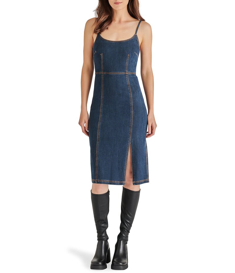 スティーブ マデン レディース トップス ワンピース ノースリーブ デニム Steve Madden Giselle Denim Scoop Neck Sleeveless Dress Washed Denim デニム