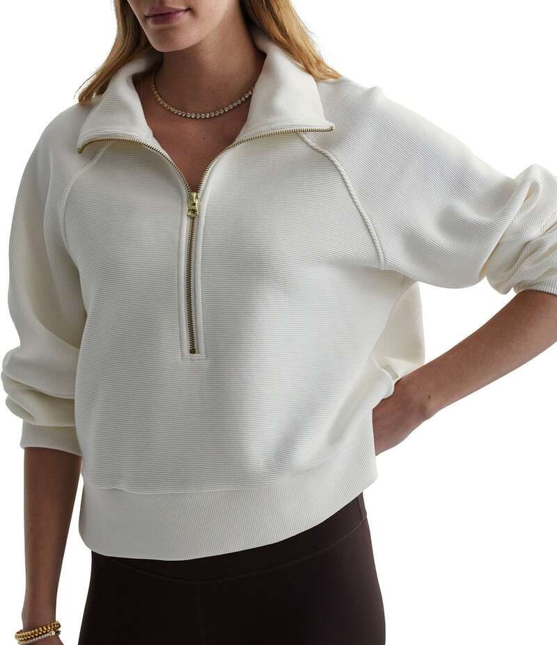 バーレイ レディース アウター パーカー・スウェット モックネック ハーフジップ Varley Milano Mock Neck Long Sleeve Half Zip Pullover Ivory アイボリー