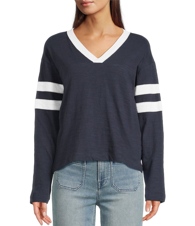 ファレティ レディース アウター パーカー・スウェット クルーネック セーター Faherty Sunwashed Crew Neck Long Sleeve Stripe Sweater Blue Nights ブルー｜ReVida 店