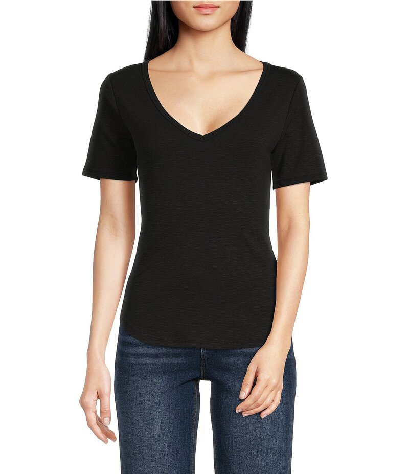エーラブズエー レディース トップス シャツ Vネック ニット A Loves A V-Neck Short Sleeve Shirttail Hem Knit Shirt Black ブラック 7,906円