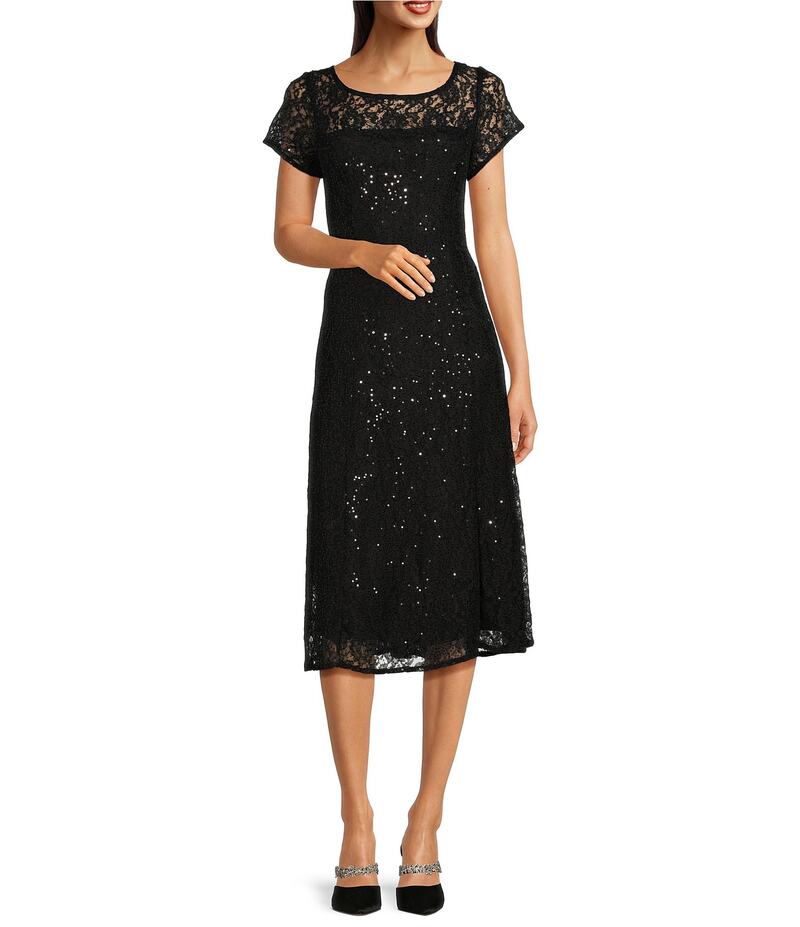 イグナイト レディース トップス ワンピース ミディワンピース ミディ スパンコール レース Ignite Evenings Round Neck Short Sleeve Sequin Lace Midi Dress Black ブラック 27,820円