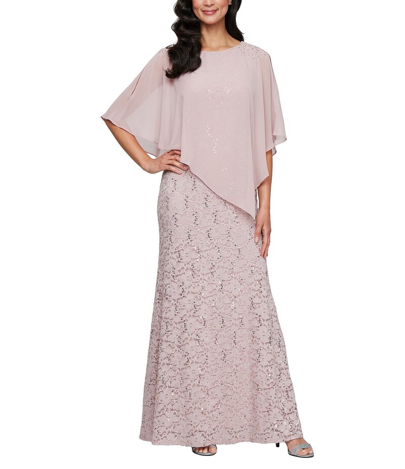 イグナイト レディース トップス ワンピース フラワー柄 スパンコール キャップ ケープ レース フラワー Ignite Evenings Short Sleeve Boat Neck Beaded Sequin Floral Lace Capelet Gown Blush ブラッシュ
