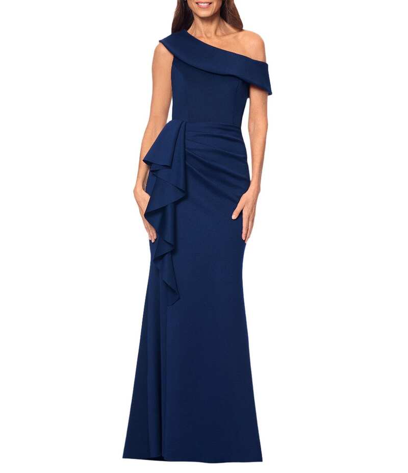 エスケープ レディース トップス ワンピース ドレープ ギャザー スキューバ ノースリーブ Xscape Scuba One Shoulder Neck Sleeveless Ruched Front Drape Gown Midnight