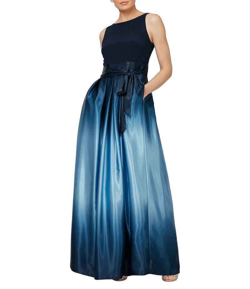 イグナイト レディース トップス ワンピース スカート ノースリーブ Ignite Evenings Sleeveless Round Neck Ombre Skirt Tie Waist Gown Navy/Wedgewood ネイビー
