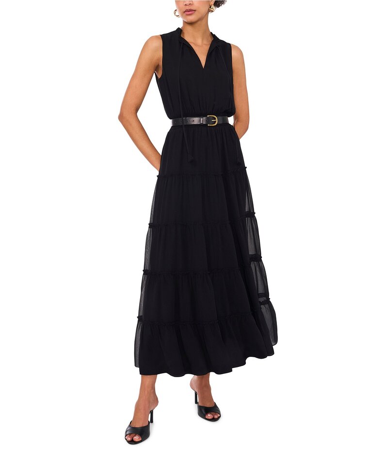 ワンステート レディース トップス ワンピース マキシワンピース ノースリーブ マキシ 1. STATE V-Neckline Sleeveless Gauze Maxi Dress Rich Black ブラック｜ReVida 店