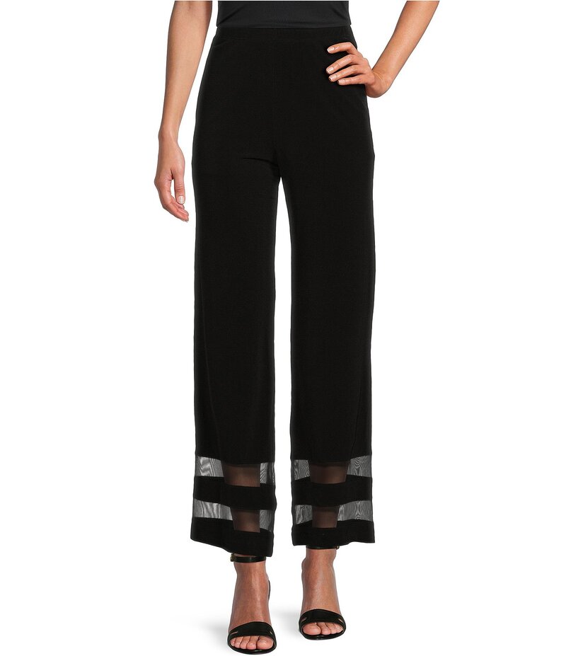 アイシーコレクション レディース ボトムス カジュアルパンツ カットアウト メッシュ パンツ ニット IC Collection Knit Stripe Mesh Cut Out Elastic Waist Wide-Leg Pants Black ブラック