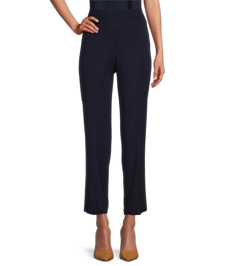 ミンウォン レディース ボトムス カジュアルパンツ ストレート パンツ クロップド Ming Wang Woven Slim Straight Leg Elastic Waist Cropped Pull-On Pants Indigo インディゴ|ReVida 店