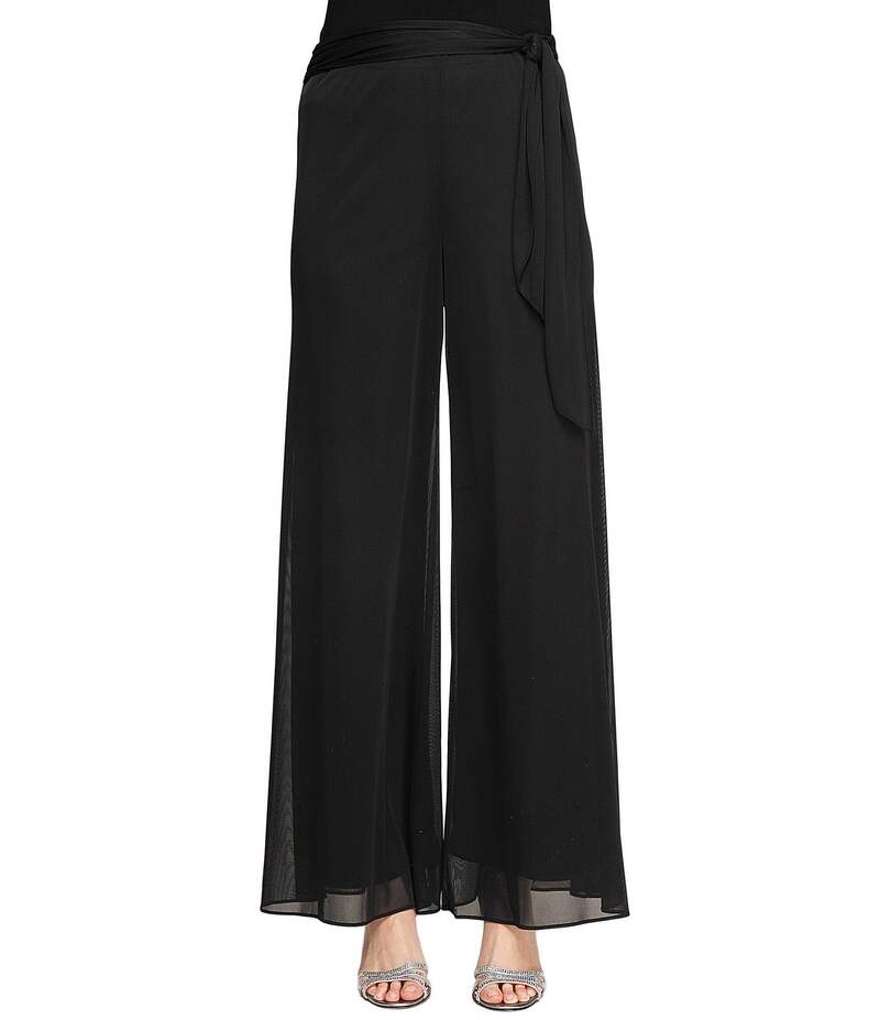 アレックスイブニングス レディース ボトムス カジュアルパンツ ワイドレッグ メッシュ パンツ Alex Evenings Tie Waist Wide Leg Mid Rise Flowy Mesh Pants Black ブラック