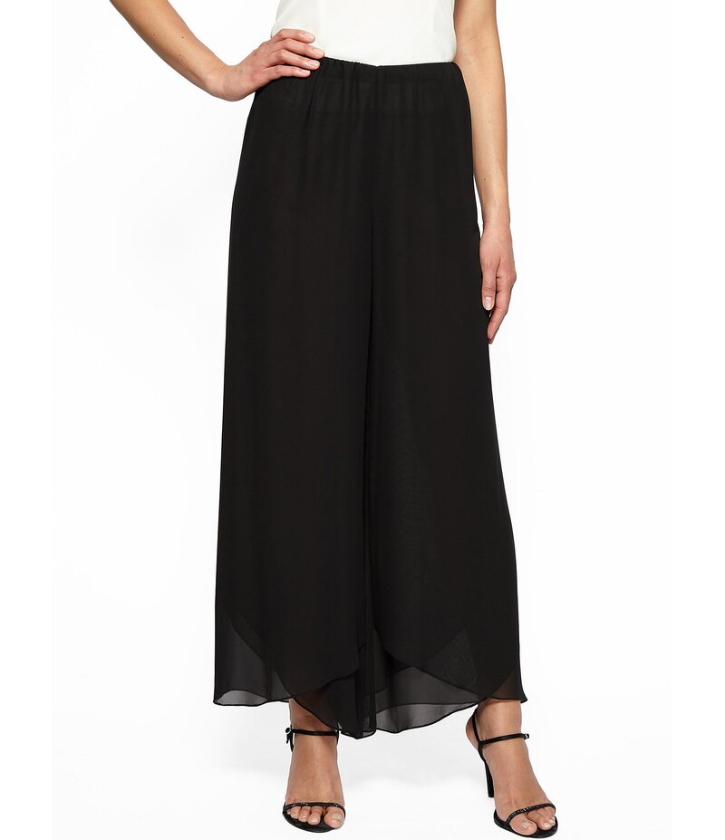 アレックスイブニングス レディース ボトムス カジュアルパンツ ワイドレッグ シフォン パンツ Alex Evenings Chiffon Tulip Hem Mid Rise Wide Leg Flowy Pants Black ブラック 23,214円