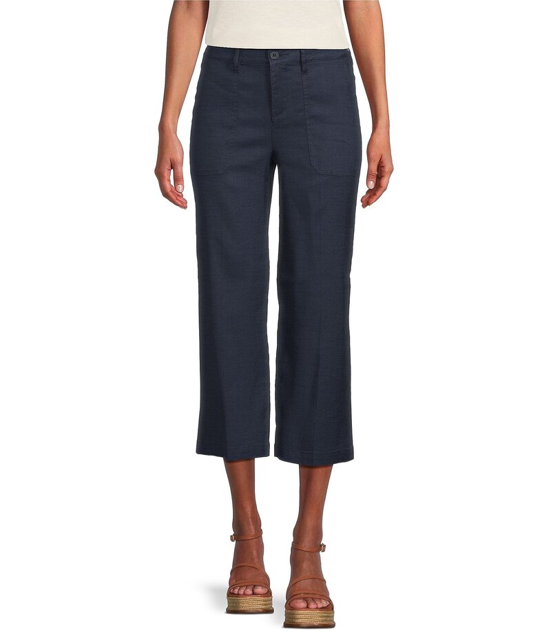 エヌワイディージェイ レディース ボトムス カジュアルパンツ ワイドレッグ パンツ キャップ リネン NYDJ Stretch Linen Blend High Rise Wide Leg Cargo Capri Pants Oxford Navy ネイビー