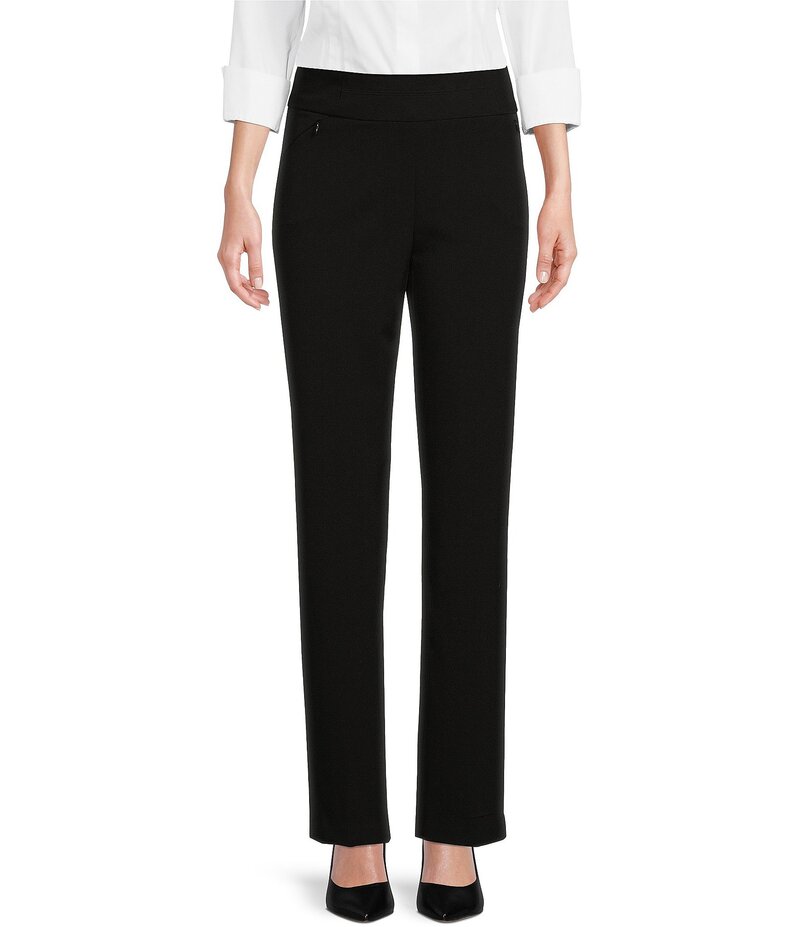 インベストメンツ レディース ボトムス 心地好いズボン下 引っ切り無い プチ ズボン下 Investments Petite Size the PARK AVE fit Pull-On Straight Leg Pants Black 黒いこと