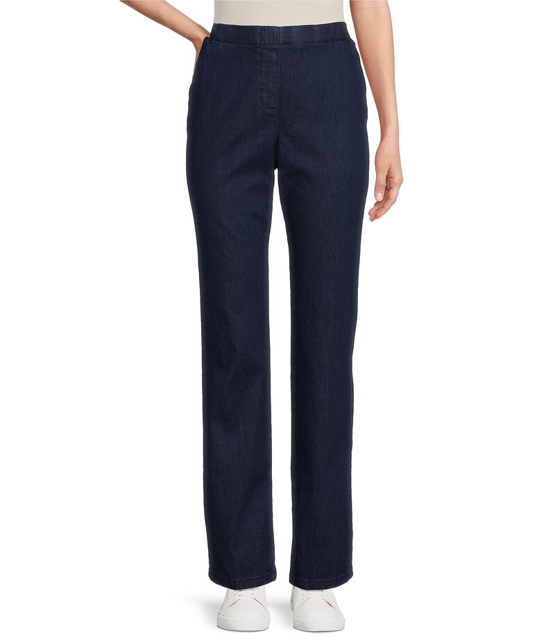アリソン デイリー レディース ボトムス ジーンズズボン下 引っ切り無い プチ ズボン下 ジーンズ Allison Daley Petite Size Straight Leg Stretch Denim Elastic Waist Pull-On Pants Dark Indigo インディゴ