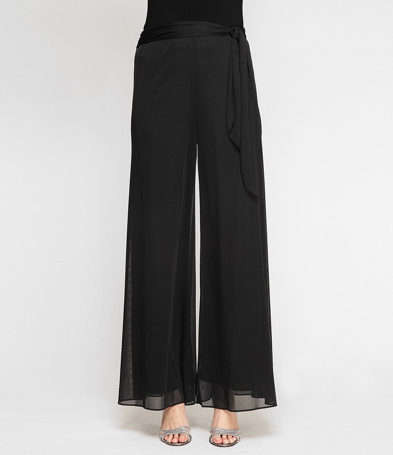 アレックスイブニングス レディース ボトムス カジュアルパンツ ワイドレッグ プチ メッシュ パンツ Alex Evenings Petite Size Mesh Mid Rise Wide Leg Tie Waist Pants Black ブラック|ReVida 店