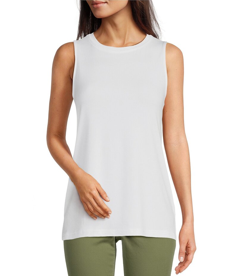 アリ マイルス レディース トップス シャツ クレープ プチ Ali Miles Petite Size Scoop Neck Crepe Lux Tank White ホワイト|ReVida 店