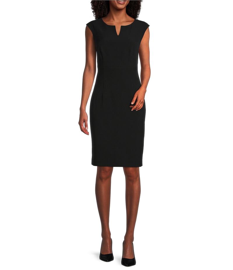 カスパール レディース トップス ワンピース Vネック クレープ プチ ノースリーブ Kasper Petite Size Stretch Crepe V-Neck Sleeveless Sheath Dress Black ブラック