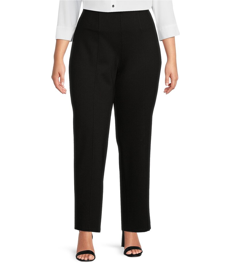 インベストメンツ レディース ボトムス カジュアルパンツ プラスサイズ パンツ ニット Slim Factor by Investments Plus Size Ponte Knit No Waist Slim Straight Pants Black ブラック