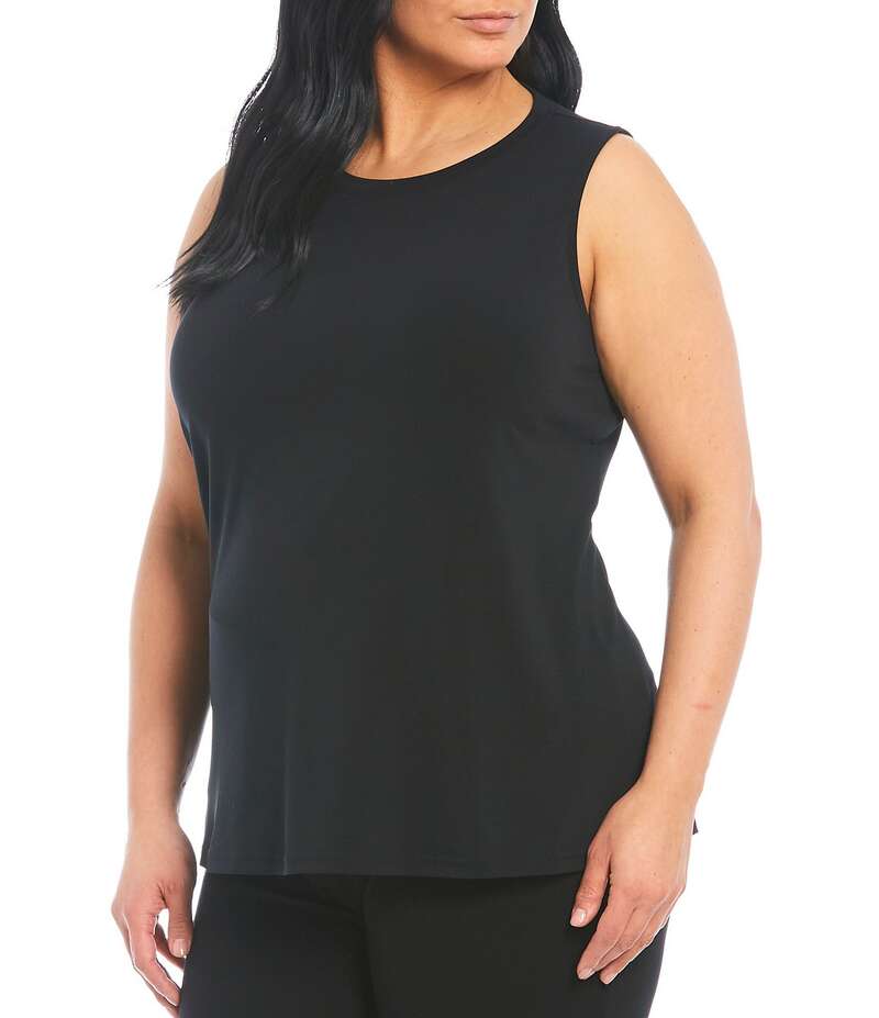 アリ マイルス レディース トップス シャツ クルーネック クレープ プラスサイズ ノースリーブ Ali Miles Plus Size Crepe Lux Crew Neck Sleeveless Tank Black ブラック|ReVida 店