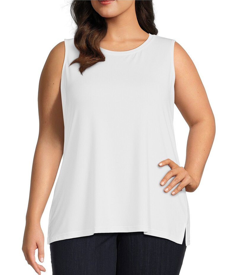 アリ マイルス レディース トップス シャツ クルーネック クレープ プラスサイズ ノースリーブ Ali Miles Plus Size Crepe Lux Crew Neck Sleeveless Tank White ホワイト