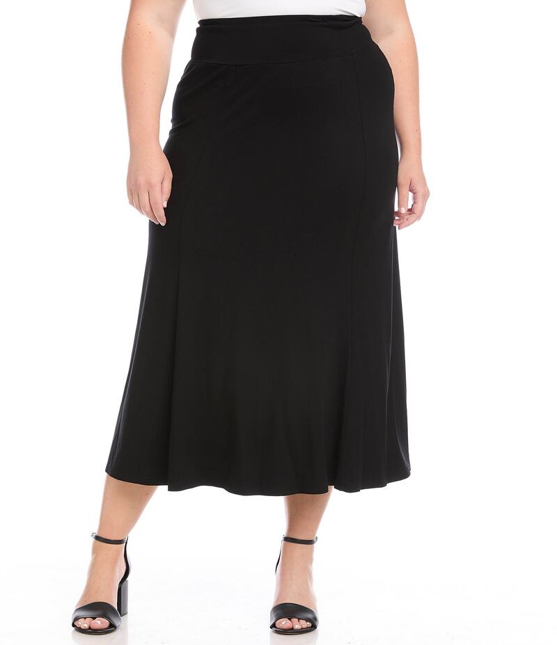 カレンケーン レディース ボトムス スカート A ライン プラスサイズ ニット ジャージー Karen Kane Plus Size Fluid Jersey Knit A-Line Tea Length Skirt Black ブラック