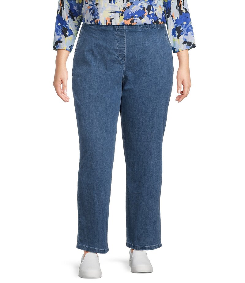 アリソン デイリー レディース ボトムス デニムパンツ ストレート プラスサイズ パンツ デニム Allison Daley Plus Size Straight Leg Stretch Denim Elastic Waist Pull-On Pants Chambray デニム