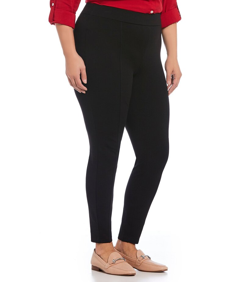 はたご屋トロ レディース ボトムス 心地好いズボン下 つけ加える大きさ レギンス 編み物 Intro Plus Size Bella Solid Double Knit Slim Her Leggings Ebony Black 黒いこと