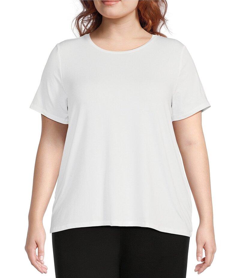 エイリーンフィッシャー レディース トップス シャツ クルーネック プラスサイズ ジャージー Eileen Fisher Plus Size Tencel Lightweight Jersey Crew Neck Short Sleeve Shirt White ホワイト