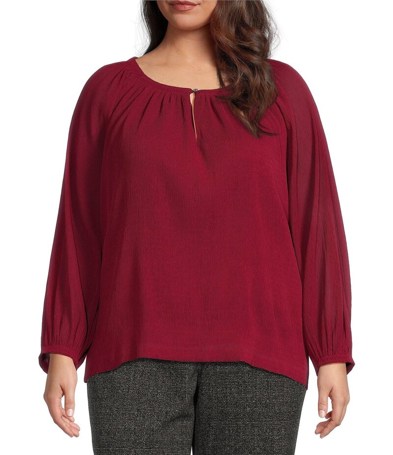 カルバンクライン レディース トップス シャツ クルーネック プラスサイズ プリーツ Calvin Klein Plus Size Solid Woven Crew Neck Long Sleeve Pleated Top Persimmon 22,578円