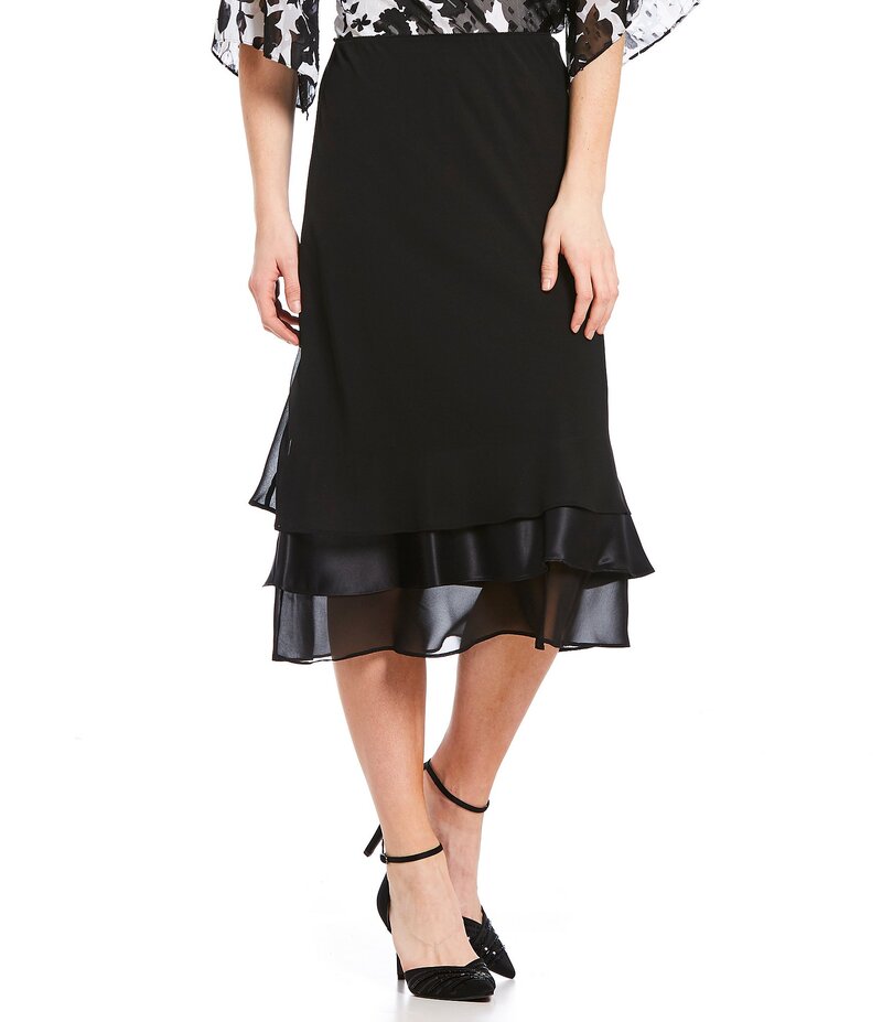 アレックスイブニングス レディース ボトムス スカート A ライン ミディ Alex Evenings Triple Tier Hem A-Line Midi Skirt Black ブラック｜ReVida 店