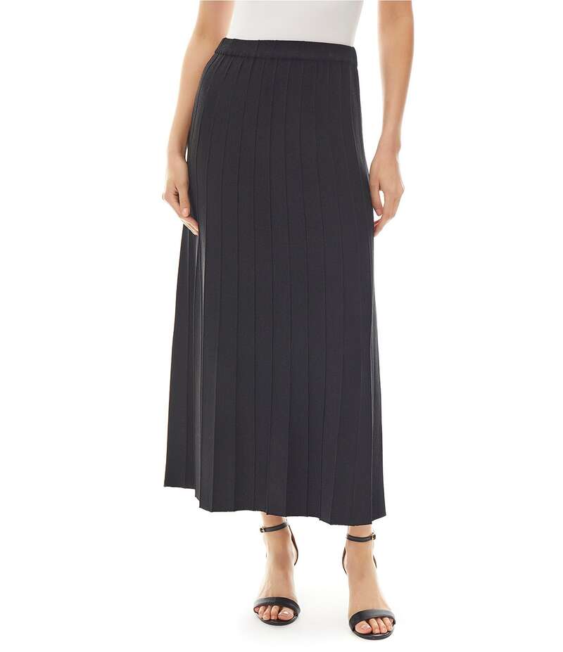 ミンウォン レディース ボトムス スカート プリーツ ニット マキシ Ming Wang Soft Knit Pleated Pull-On Maxi Skirt Black ブラック