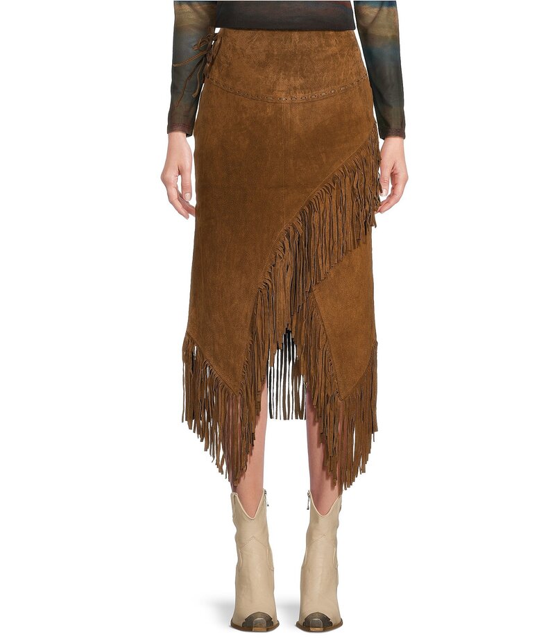 スカーリー レディース ボトムス スカート ミディ スエード レザー フリンジ Scully Suede Leather High Rise Wrap Fringe Midi Skirt Cinnamon 38,220円