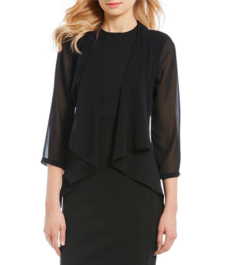 カルバンクライン レディース アウター ニット・セーター シフォン カーディガン Calvin Klein Cascading Chiffon Cardigan Shrug Black ブラック