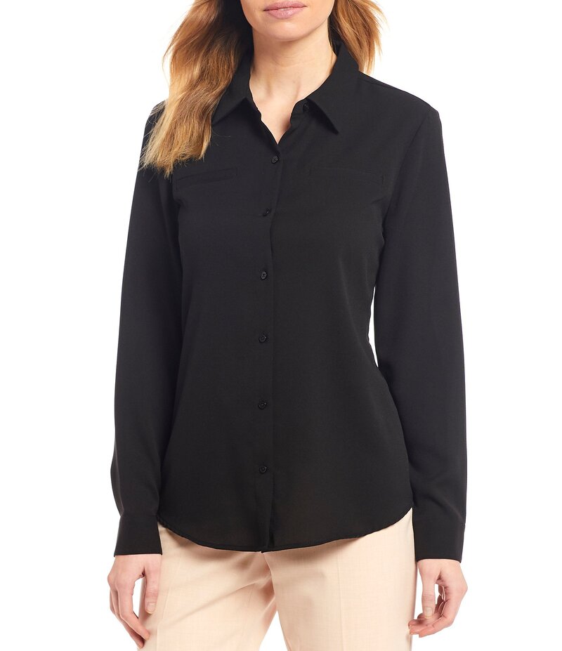 アレックスマリー レディース トップス シャツ クレープ Alex Marie Piper Lightweight Soft Crepe de Chine Point Collar Long Sleeve Button Front Top Black ブラック