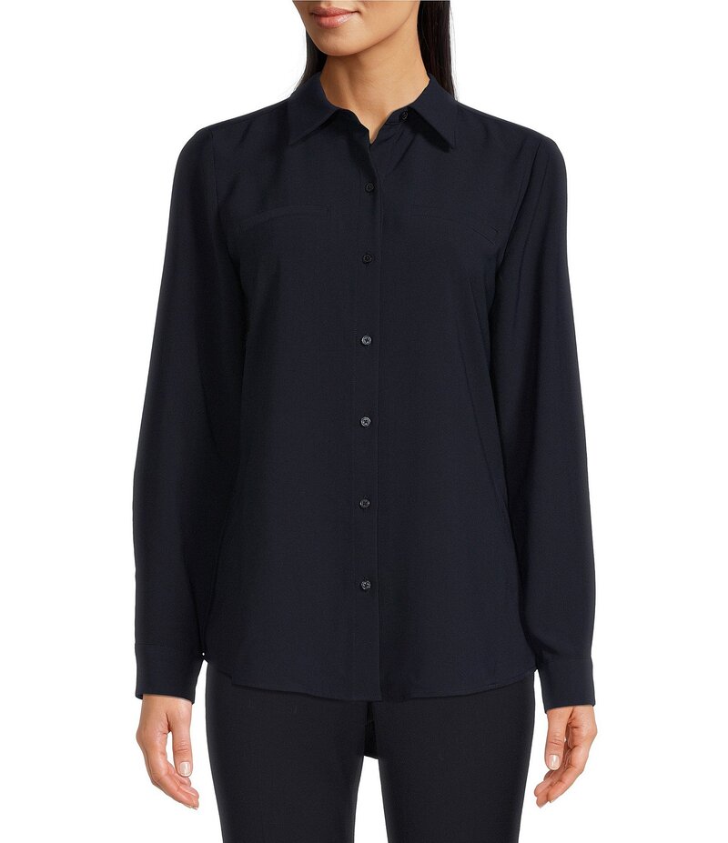 アレックスマリー レディース トップス シャツ クレープ Alex Marie Piper Lightweight Soft Crepe de Chine Point Collar Long Sleeve Button Front Top Navy ネイビー