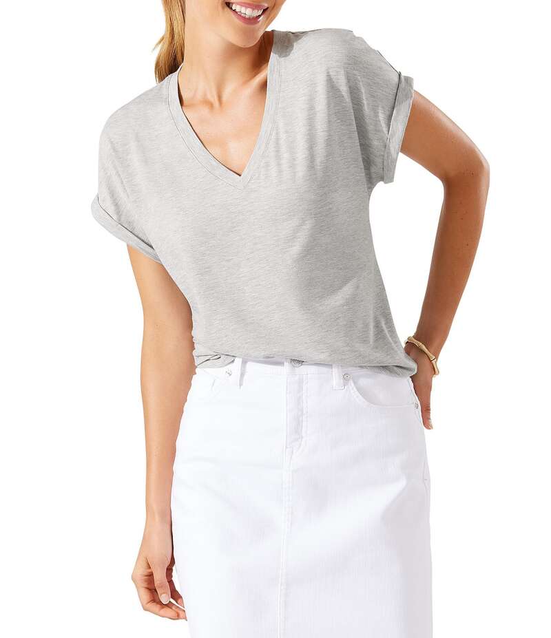 トッミーバハマ レディース トップス Tシャツ Vネック シャツ ニット ジャージー Tommy Bahama Kauai Soft Stretch Knit Jersey V-Neck Short Sleeve T-Shirt Silver Streak シルバー