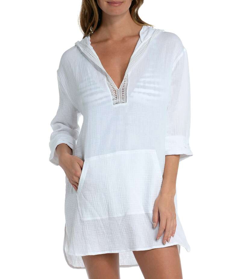 ラブランカ レディース トップス ワンピース コットン La Blanca Seaside Covers Cotton Gauze Hooded Tunic Swim Cover Up White ホワイト