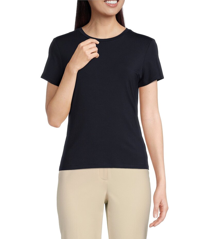 アレックスマリー レディース トップス シャツ クルーネック ニット ジャージー Alex Marie Ellen Crew Neck Short Sleeve Coordinating Jersey Knit Shirt Navy ネイビー