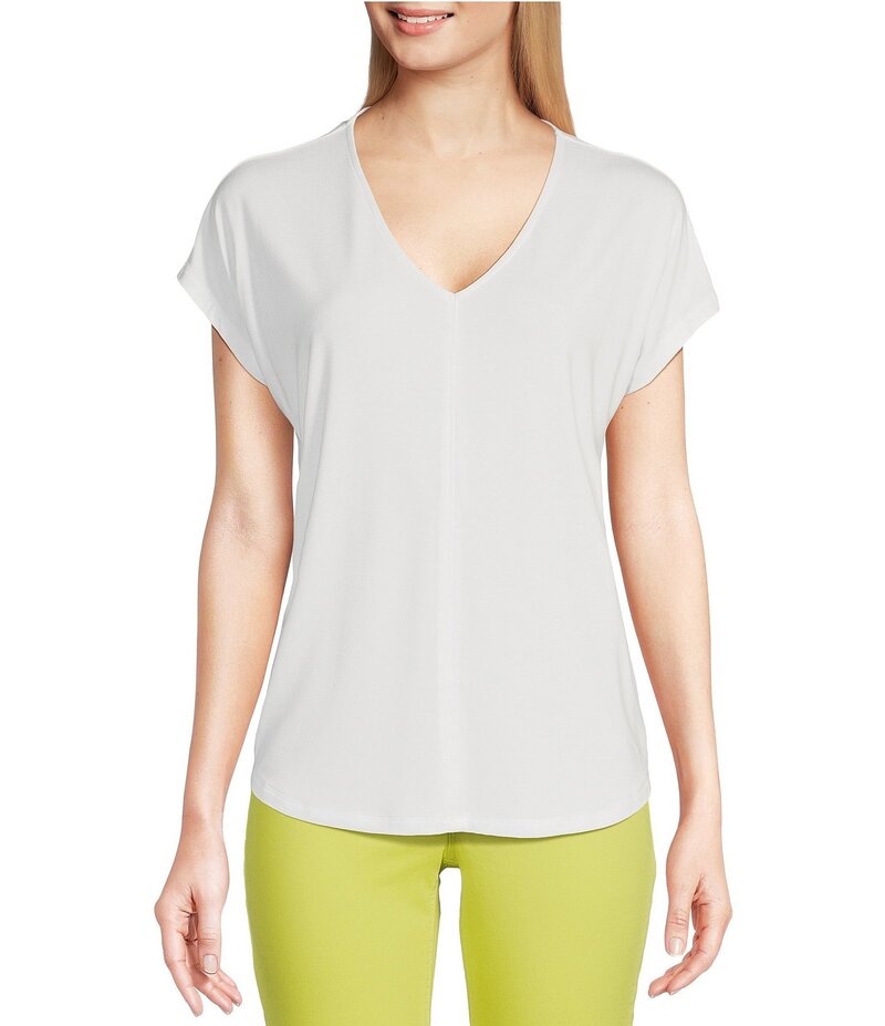 ギブソンアンドラティマー レディース トップス シャツ Vネック Tシャツ ニット Gibson & Latimer Knit V-Neck Dropped Short Sleeve Shell Shirttail Tee Shirt White ホワイト