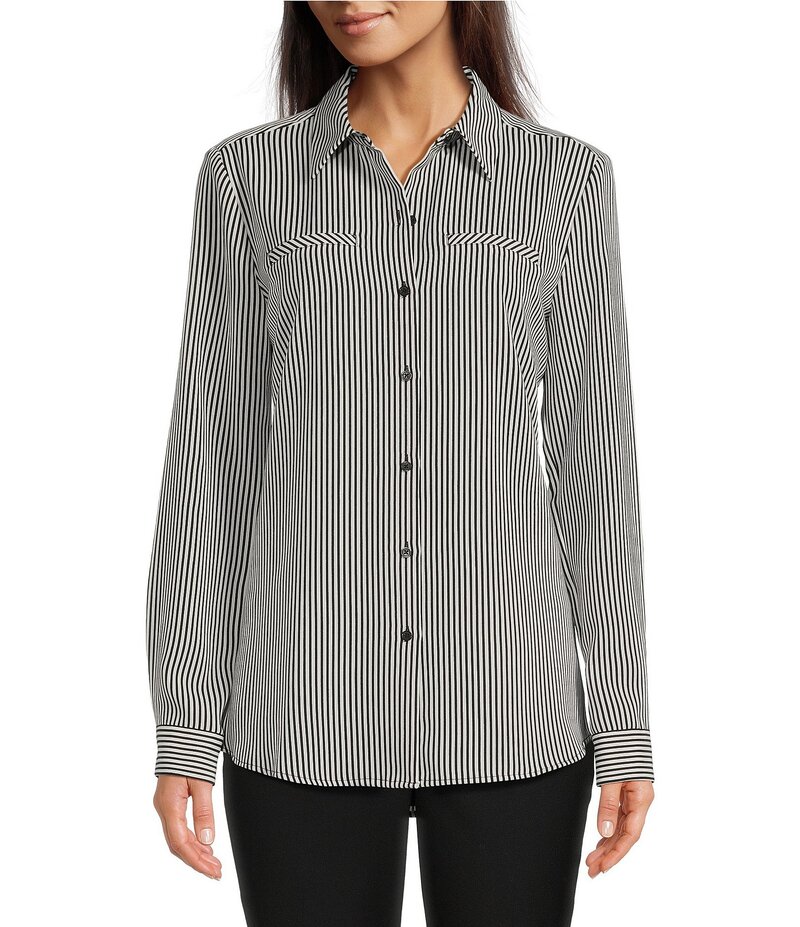 アレックスマリー レディース トップス シャツ クレープ ブラウス Alex Marie Piper Crepe de Chine Stripe Point Collar Long Sleeve Button Front Blouse Stripe ストライプ
