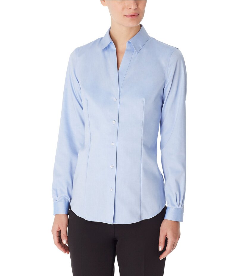 ジョーンズニューヨーク レディース トップス シャツ コットン Jones New York Point Collar Long Sleeve Button Front Cotton Shirt Blue ブルー